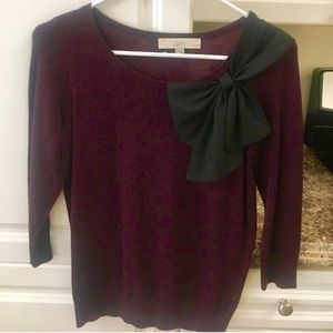 Burgundy LOFT Sweater with Black Bow